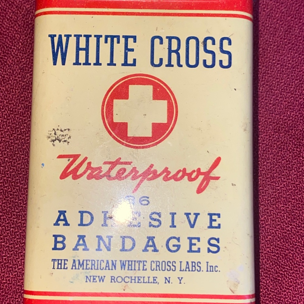 Vintage White Cross Sterile Waterproof Adhesive Bandages Tin can